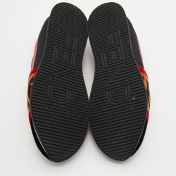 Pre Owned Fendi Tri-Color Stretch Nylon, Mesh and Zucca Print Velvet Runaway Slip-On Sneakers Size 37