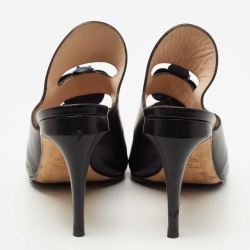 Fendi Black Leather Flowerland Open Toe Mules Size 38