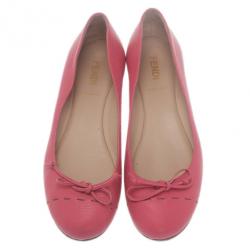 مملوكة مسبقًا Fendi Pink Leather Bow Ballet Flats Size 37