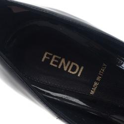 مملوكة مسبقًا حذاء فندي كعب عالي زوكينو أسود لامع بفتحة أمامية للأصبع مقاس 37