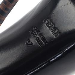 مملوكة مسبقًا حذاء فندي كعب عالي زوكينو أسود لامع بفتحة أمامية للأصبع مقاس 37