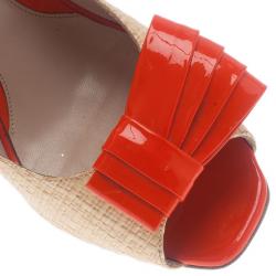 Pre Owned Fendi Raffia Bow Detail Peep Toe Pumps Size 38