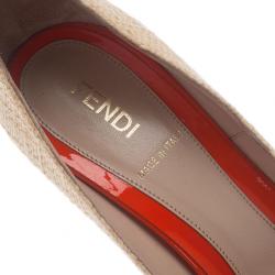 Pre Owned Fendi Raffia Bow Detail Peep Toe Pumps Size 38