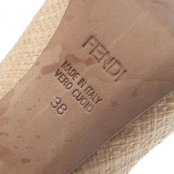 Pre Owned Fendi Raffia Bow Detail Peep Toe Pumps Size 38