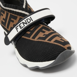 Pre Owned Fendi Black/Brown Zucca Knit Fabric Slip On Sneakers Size 38