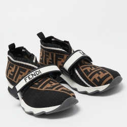 Pre Owned Fendi Black/Brown Zucca Knit Fabric Slip On Sneakers Size 38