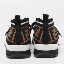 Pre Owned Fendi Black/Brown Zucca Knit Fabric Slip On Sneakers Size 38