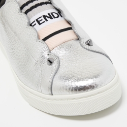 مملوكة مسبقًا Fendi Silver Leather Rockoko Scallop Slip On Sneakers Size 38