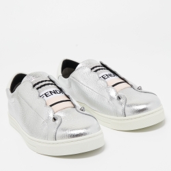 مملوكة مسبقًا Fendi Silver Leather Rockoko Scallop Slip On Sneakers Size 38