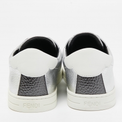 مملوكة مسبقًا Fendi Silver Leather Rockoko Scallop Slip On Sneakers Size 38