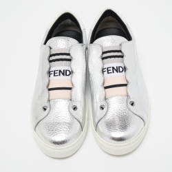 مملوكة مسبقًا Fendi Silver Leather Rockoko Scallop Slip On Sneakers Size 38