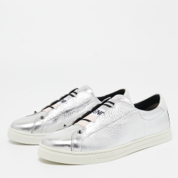 مملوكة مسبقًا Fendi Silver Leather Rockoko Scallop Slip On Sneakers Size 38