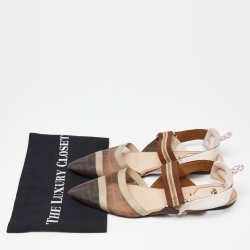 Pre Owned Fendi Multicolor Zucca Mesh and Canvas Colibri Slingback Flats Size 39.5