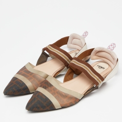 Pre Owned Fendi Multicolor Zucca Mesh and Canvas Colibri Slingback Flats Size 39.5