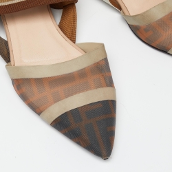 Pre Owned Fendi Multicolor Zucca Mesh and Canvas Colibri Slingback Flats Size 39.5