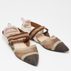 Pre Owned Fendi Multicolor Zucca Mesh and Canvas Colibri Slingback Flats Size 39.5