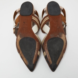 Pre Owned Fendi Multicolor Zucca Mesh and Canvas Colibri Slingback Flats Size 39.5