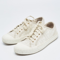Fendi White/Beige Canvas Domino Sneakers Size 39