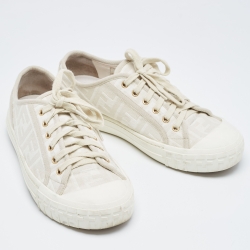Fendi White/Beige Canvas Domino Sneakers Size 39
