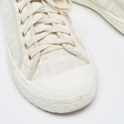 Fendi White/Beige Canvas Domino Sneakers Size 39