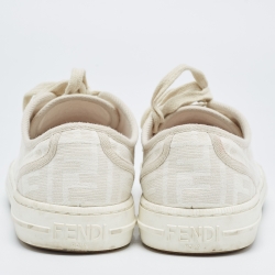 Fendi White/Beige Canvas Domino Sneakers Size 39