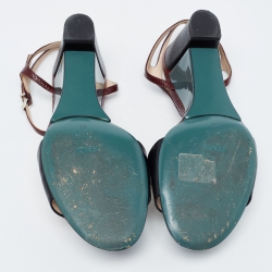 Pre Owned Fendi Multicolor Lizard Embossed and Leather Fantasia Studded Ankle Strap Sandals Size 40