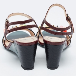 Pre Owned Fendi Multicolor Lizard Embossed and Leather Fantasia Studded Ankle Strap Sandals Size 40