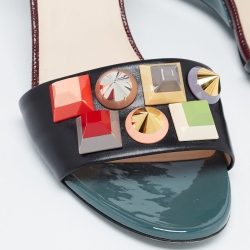 Pre Owned Fendi Multicolor Lizard Embossed and Leather Fantasia Studded Ankle Strap Sandals Size 40