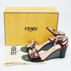 Pre Owned Fendi Multicolor Lizard Embossed and Leather Fantasia Studded Ankle Strap Sandals Size 40