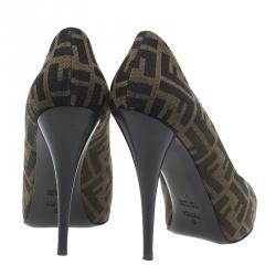 Pre Owned Fendi Tobacco Zucca Canvas Peep Toe Pumps Size 40