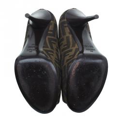 Pre Owned Fendi Tobacco Zucca Canvas Peep Toe Pumps Size 40