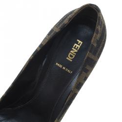 Pre Owned Fendi Tobacco Zucca Canvas Peep Toe Pumps Size 40