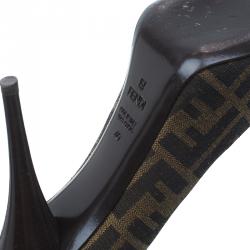 Pre Owned Fendi Tobacco Zucca Canvas Peep Toe Pumps Size 40