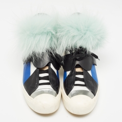 Pre Owned Fendi Multicolor Leather and Fur Karlito High Top Sneakers Size 41