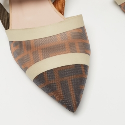 Pre Owned Fendi Tricolor Zucca Mesh and Leather Colibri Slingback Flats Size 38.5