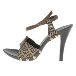 Pre Owned Fendi Zucchino Ankle Strap Sandals Size 40