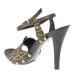 Pre Owned Fendi Zucchino Ankle Strap Sandals Size 40