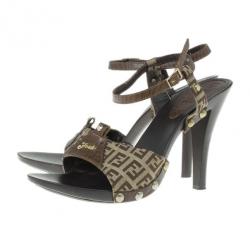 Pre Owned Fendi Zucchino Ankle Strap Sandals Size 40