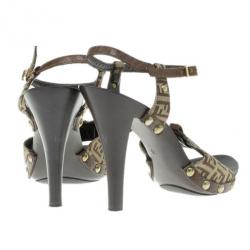 Pre Owned Fendi Zucchino Ankle Strap Sandals Size 40