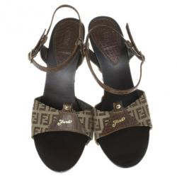 Pre Owned Fendi Zucchino Ankle Strap Sandals Size 40