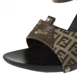 Pre Owned Fendi Zucchino Ankle Strap Sandals Size 40