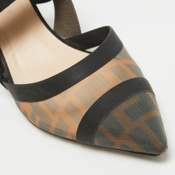 مملوكة مسبقًا Fendi Brown/Black Zucca Mesh and Canvas Colibri Slingback Pumps Size 37.5