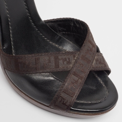 Fendi Brown/Black Canvas and Leather Slide Sandals Size 37