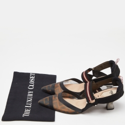 مملوكة مسبقًا Fendi Brown/Black Zucca Mesh and Canvas Colibri Slingback Pumps Size 38