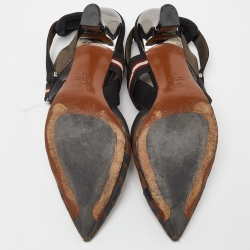 مملوكة مسبقًا Fendi Brown/Black Zucca Mesh and Canvas Colibri Slingback Pumps Size 38