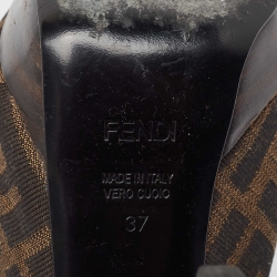 Fendi Brown Zucca Canvas Fendista Peep Toe Slingback Pumps Size 37