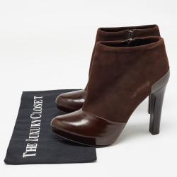 Fendi Brown Suede and Patent Ankle Boots Size 36.5
