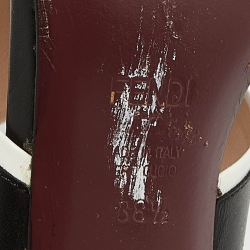 Pre Owned Fendi Black/White Leather Flowerland Slide Sandals Size 38.5