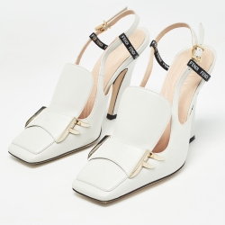 Pre Owned Fendi Cream Leather Ffreedom Slingback Pumps Size 36