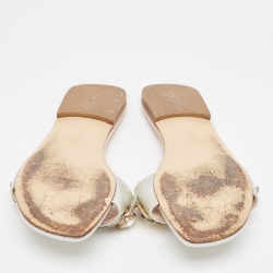 Pre Owned Fendi Silver Leather Flowerland Flat Slides Size 40